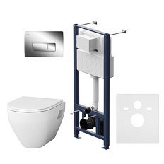 Унитаз с инсталляцией Am.Pm Spirit V2.0 с клавишей глянцевый хром и сиденьем микролифт