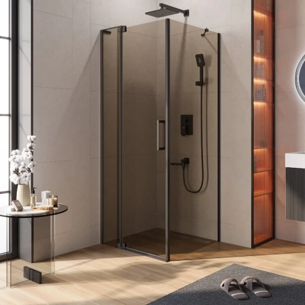 Душевой уголок Cezares Slider 80х80 см стекло бронзовое профиль черный SLIDER-AH-1-80-70/80-BR-NERO (детальная фотография)