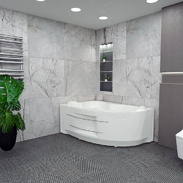 Гидромассажная ванна Радомир Ирма 2-81-2-1-0-229/2-81-2-2-0-229, 160 x 105 см, L/R, рама-подставка, фронтальная панель, полотенцедержатель, слив-перелив, гидромассаж Терапия хром КУ 200, белая (детальная фотография), с гидромассажем