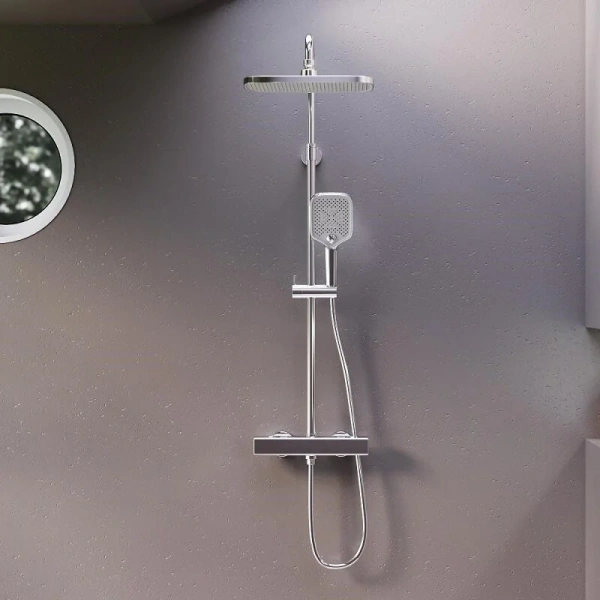 Душевая стойка Damixa Gala 953800 с термостатом (детальная фотография), хром, черные