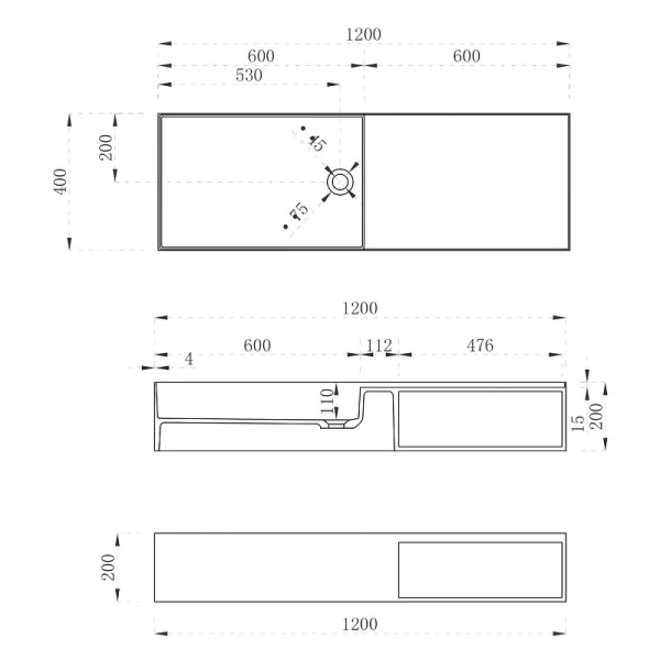 Тумба с раковиной подвесная Abber Stein 120 см белая матовая AS2649-1.2 (детальная фотография), в наличии