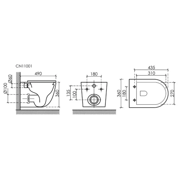 Унитаз подвесной Ceramica Nova Uno Rimless, чёрный матовый CN11001MB (детальная фотография), подвесные, встраиваемые