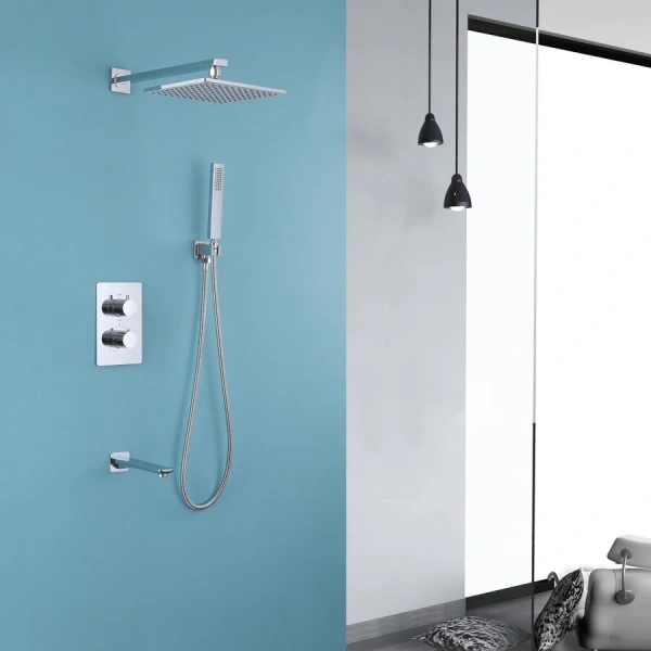 Душевой комплект Abber Weiss Insel AF8050 с изливом (детальная фотография), хром, белые, черные