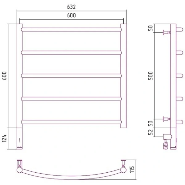 Полотенцесушитель электрический Сунержа Галант 3.0 60х60 см правый, без покрытия 00-5801-6060 (детальная фотография), современные, hi-tech