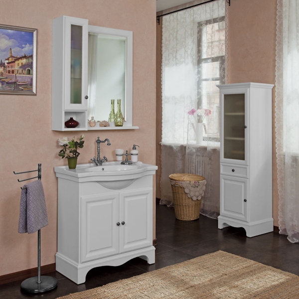 Пенал для ванной, петли слева, цвет белый матовый, фурнитура состареное серебро, La Beaute Michel CMI.Sx.LBO.O.CR (детальная фотография) index_1