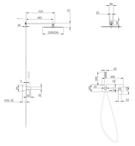 Душевой комплект Abber Daheim золото матовое AF8218G (детальная фотография), душевые комплекты, наборы