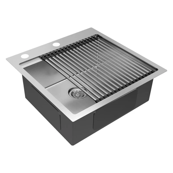 Мойка для кухни Paulmark Kroner-Pro 51 см нержавеющая сталь PM705151-BS (детальная фотография), из нержавеющей стали, стальные, металлические