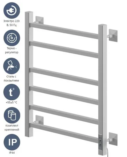 Полотенцесушитель электрический Ника Step 60х50 см хром STEP-2 60/50 U (детальная фотография), хром