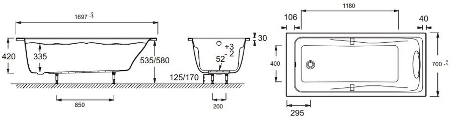 Ванна акриловая Jacob Delafon Odeon Up 170х70 см белая E6080RU-00 (детальная фотография), акриловые