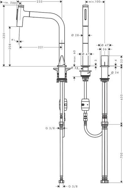 Смеситель для кухни Hansgrohe Metris Select M71 хром 73819000 (детальная фотография), для ванны
