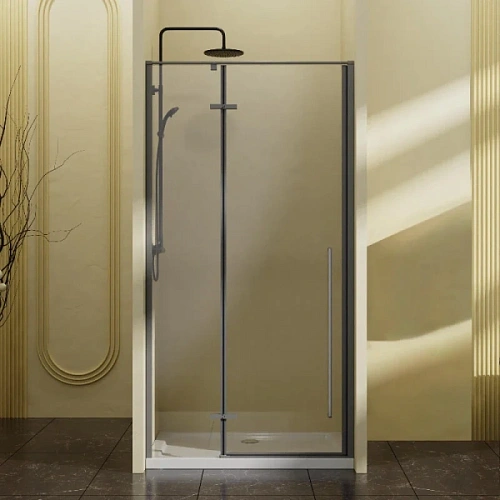 Душевая дверь в нишу Vincea Slim-N 100 см профиль вороненая сталь стекло прозрачное - фото 1