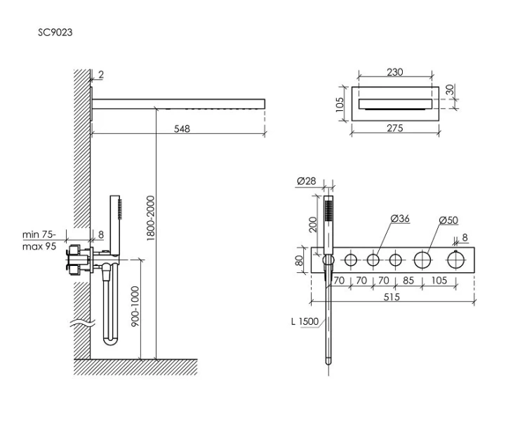 Душевой комплект Sancos Linn черный матовый SC9023MB (детальная фотография), комплекты