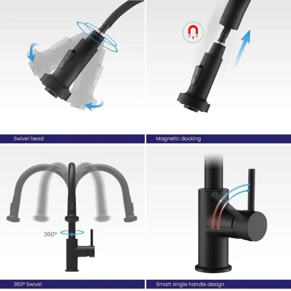 Смеситель для кухни черный Timo Saona 2316/03FL (детальная фотография), на мойку