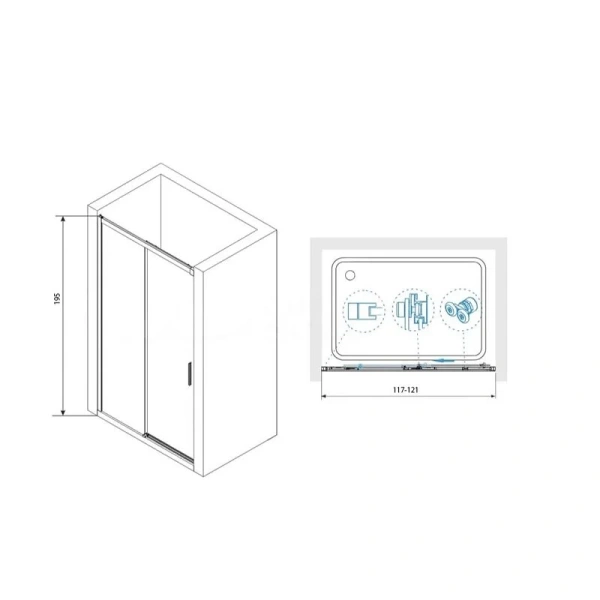 Душевая дверь в нишу RGW Leipzig Le-12 120 см стекло прозрачное, профиль хром 34121212-11 (детальная фотография), современные, hi-tech