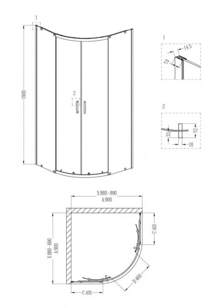 Душевой уголок Grossman Cosmo 90x90 см 1 место GR-0090 (детальная фотография), современные, hi-tech