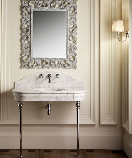 Раковина консоль Devon & Devon Palace 103 см хром, мрамор Bianco Carrara DEPALACEBICR (детальная фотография), классические, ретро, декорированные