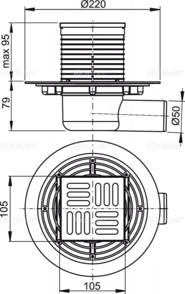 Душевой трап Alcaplast APV 22 см хром APV101 (детальная фотография), душевой трап