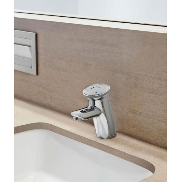 Смеситель для раковины Grohe Contromix Public 36109000 (детальная фотография), округлая форма, с донным клапаном