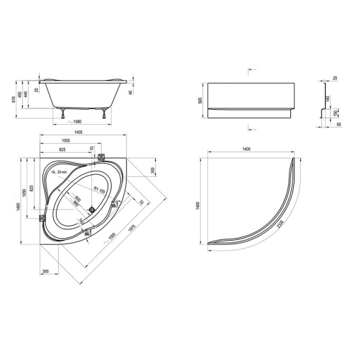 Ванна акриловая Ravak NewDay 140х140 см угловая C651000000 (детальная фотография), белые