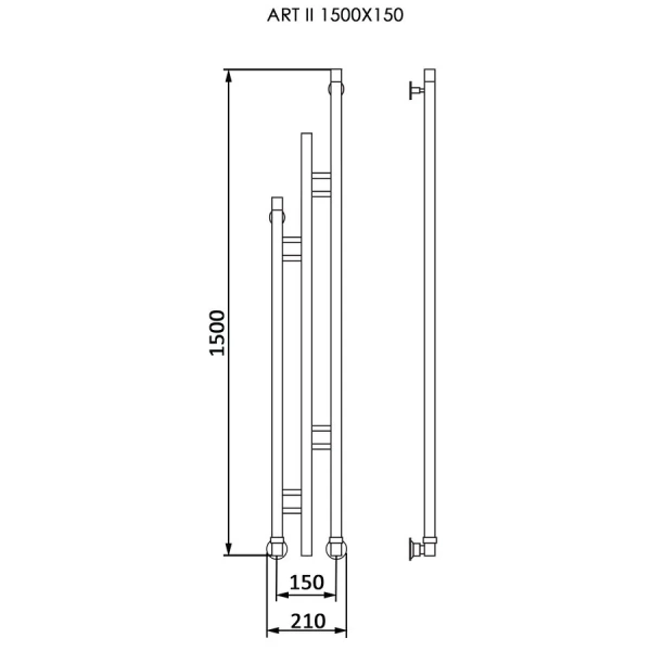 Полотенцесушитель водяной Ника Art 150x15 см хром АРТ-2 1500/150 (детальная фотография), современные, hi-tech
