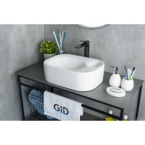 Раковина GID Geometrico N9266 47 см белая 51173 (детальная фотография), в форме чаши, прямоугольной формы