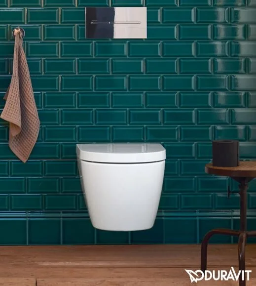 Унитаз подвесной Duravit ME by Starck с сиденьем микролифт 45300900A1 (детальная фотография), с горизонтальным, прямым выпуском, с прямым выпуском