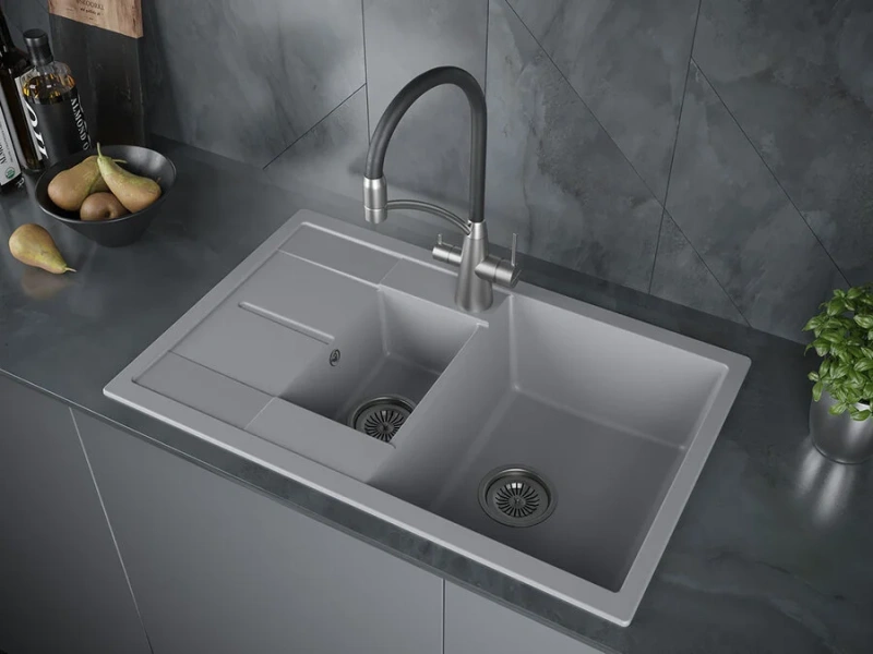 Мойка для кухни Paulmark Feste 77 см серый металлик PM237850-GRM (детальная фотография), прямоугольной формы