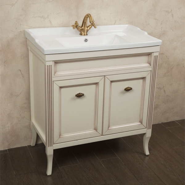 Тумба под раковину, цвет слоновая кость с патиной матовый, фурнитура бронза, La Beaute Vivien BVI80P.AVP.BR (детальная фотография) index_1