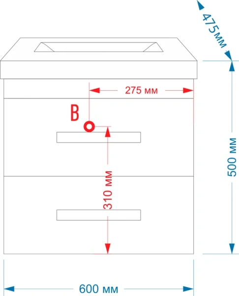 Тумба под раковину подвесная Misty Эмилия 55 см красная П-Эми01060-041ПоД (детальная фотография), подвесная, пристенная