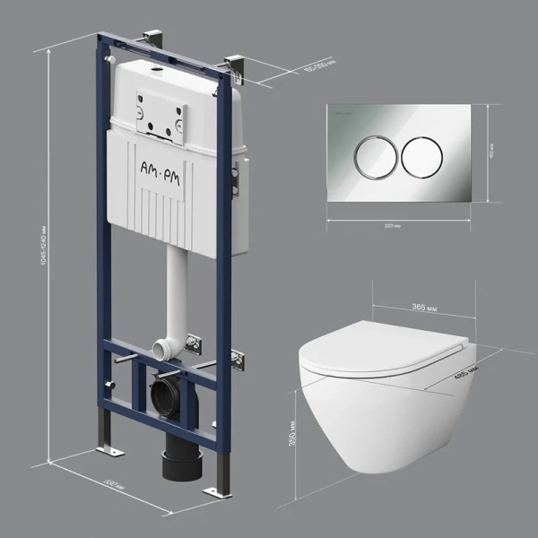 Унитаз с инсталляцией Am.Pm Spirit 2.0 кнопка хром IS100151.701700 (детальная фотография), в наличии