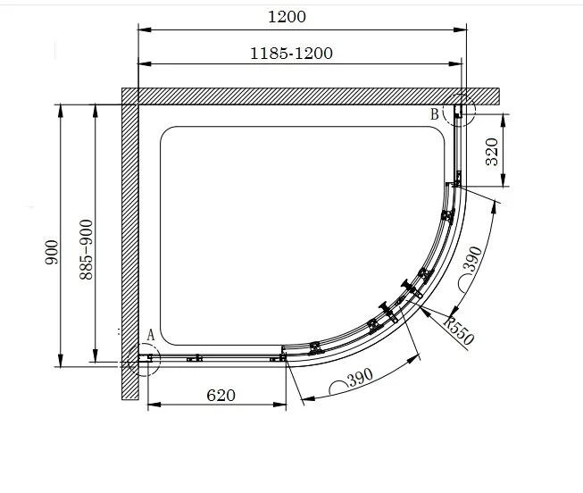 Душевой уголок Cezares Eco 120x90 см стекло прозрачное ECO-O-RH-2-120/90-C-Cr (детальная фотография), современные, hi-tech