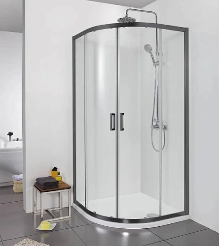 Душевой уголок Акватек 100x100 см профиль черный, стекло прозрачное - фото 2