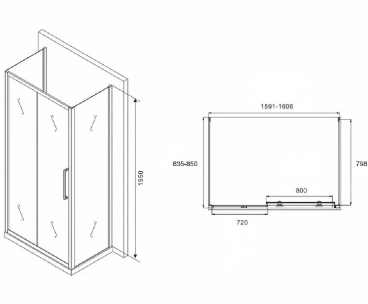 Душевой уголок Abber Schwarzer Diamant 170х75 см профиль черный, стекло прозрачное AG30170BH-S75B-S75B (детальная фотография), прямоугольные