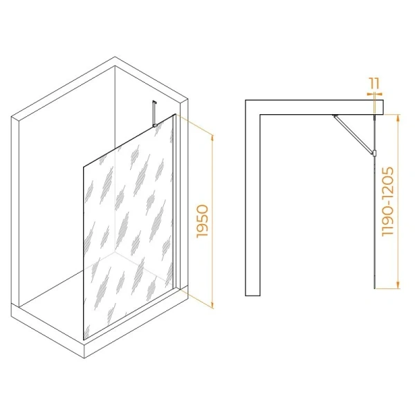 Душевая перегородка RGW Walk In WA-102B 120 см профиль черный стекло матовое 351010212-24 (детальная фотография), современные, hi-tech