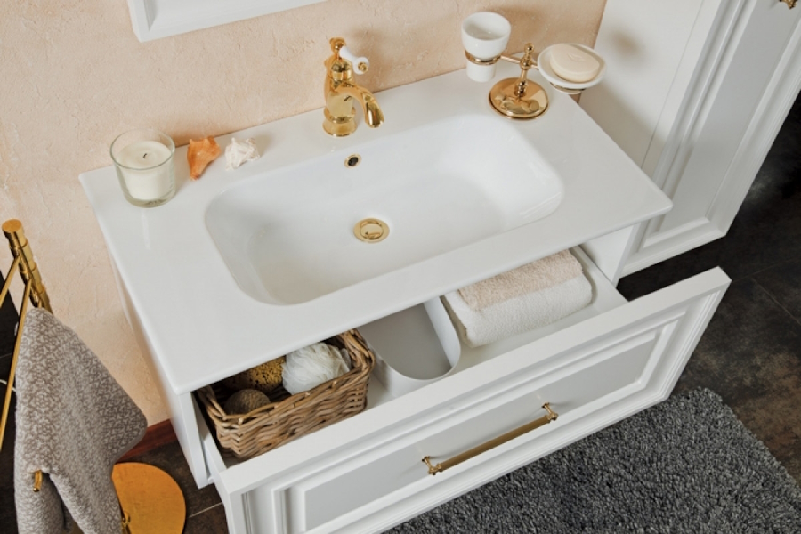 Тумба под раковину, цвет белый матовый, фурнитура золото, La Beaute Cornelia BCO100LBO.OR (детальная фотография), по запросу index_1