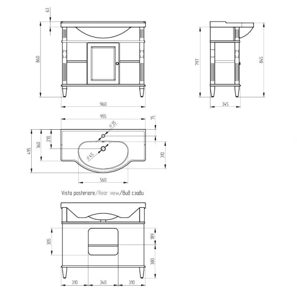Тумба под раковину напольная Migliore Kantri 96 см Decape Sabbia 26677 (детальная фотография), по запросу