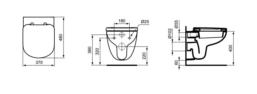 Унитаз подвесной Ideal Standard Tempo T3288 короткая проекция (детальная фотография), современные, hi-tech