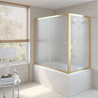 Душевая шторка на ванную профиль золотой стекло флёр-де-лис Vegas-glass