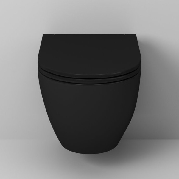 Унитаз подвесной Grossman безободковый черный матовый GR-4455BMS (детальная фотография), без бачка, со скрытым бачком