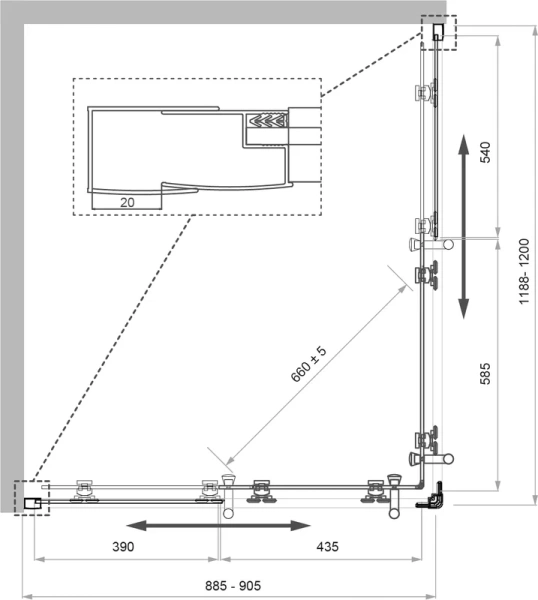Душевой уголок BelBagno Uno-195 120х90 см профиль хром стекло шиншилла UNO-195-AH-2-120/90-CH-CR (детальная фотография), недорогие, стеклянные, угловые, без поддона