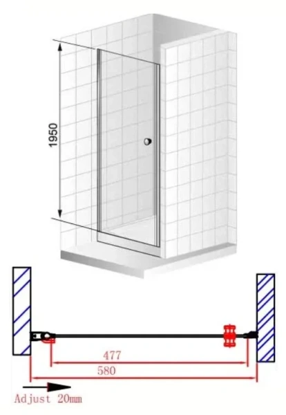 Душевая дверь в нишу Cezares Elena 60 см прозрачное стекло ELENA-W-60-C-Cr (детальная фотография), хром