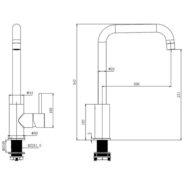 Смеситель для кухни Акватек Вега квадратный излив черный матовый AQ1080MB (детальная фотография), для кухни