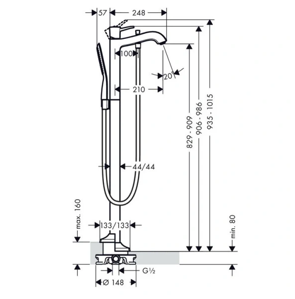 Смеситель для ванны Hansgrohe Metropol Classic хром/золото 31445090 (детальная фотография), с душевой лейкой