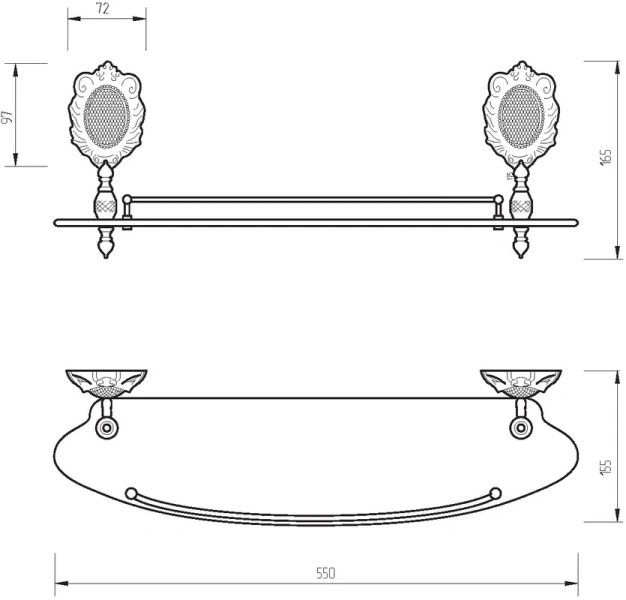Полочка для ванной Migliore Cleopatra 166 с галереей (детальная фотография), хром, бронза, золото, комбинированные