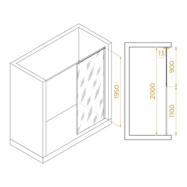 Душевая перегородка RGW Walk In WA-034 90 см профиль хром, стекло матовое 351003409-21 (детальная фотография), современные, hi-tech