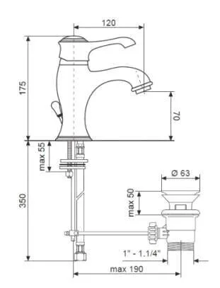 Смеситель для раковины хром Emmevi Tiffany 6003CR (детальная фотография), для раковины
