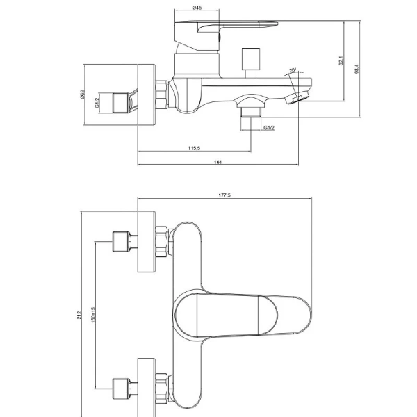 Смеситель для ванны Акватек Ника золото шлифованное AQ1840BG (детальная фотография), для ванны
