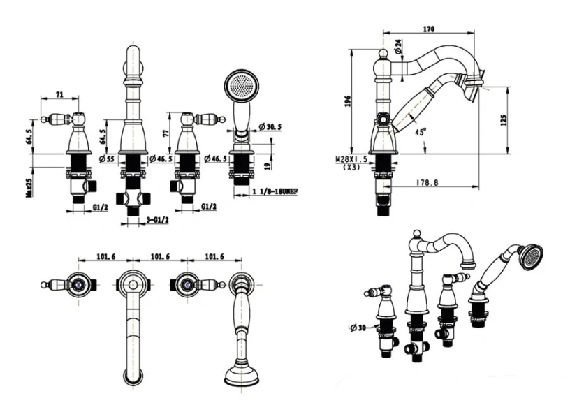 Смеситель для ванны Boheme Oro золото 395 (детальная фотография), для ванны