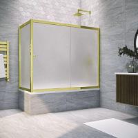 Душевая шторка на ванную профиль золотой стекло сатин Vegas-glass