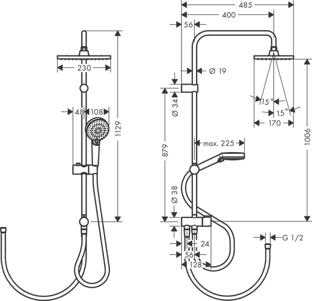 Душевая стойка Hansgrohe Vernis Shape 26282 латунь (детальная фотография), современные, hi-tech